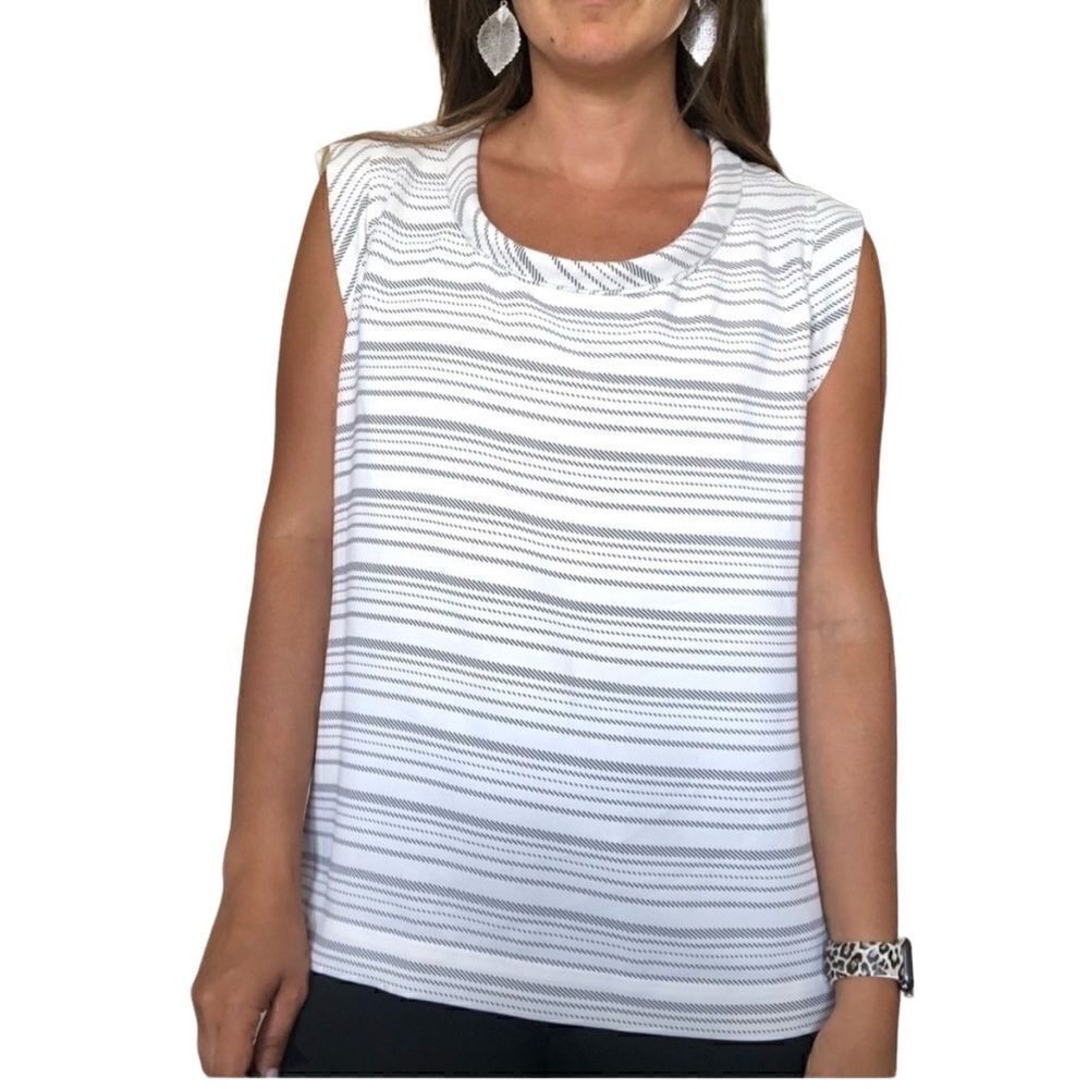 Cabi Striped Madeline Blouse Top 236 White Career Sleeveless Women Size Small